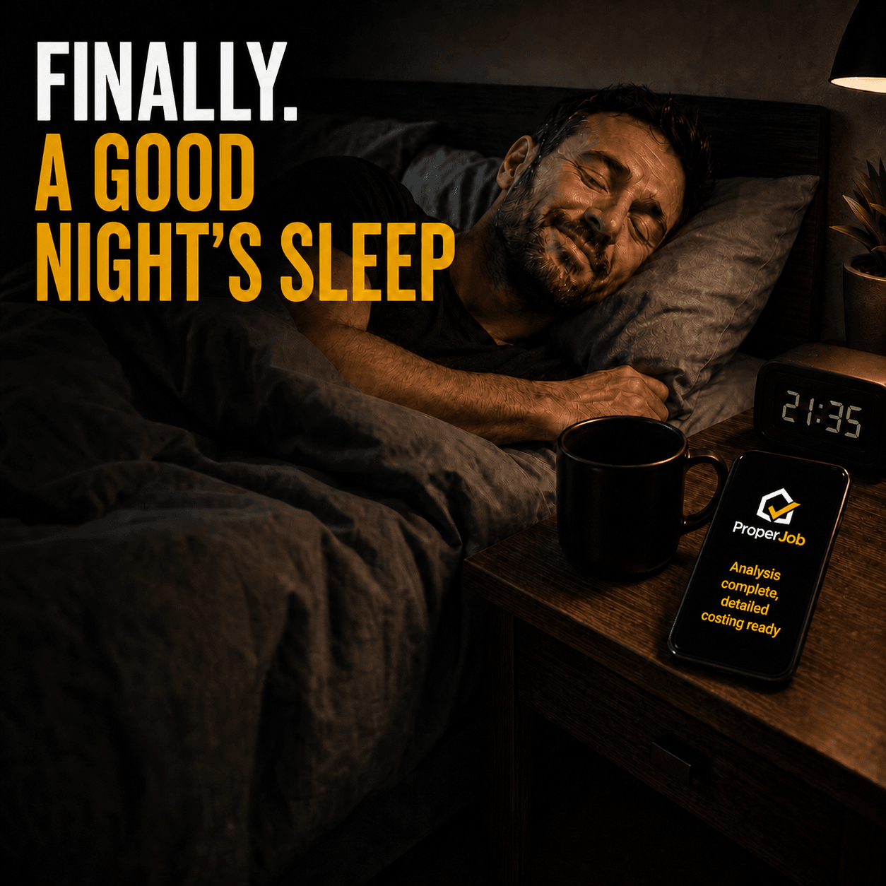 Finally, a good night's sleep. Proper Job completes drawing analysis and detailed costing.